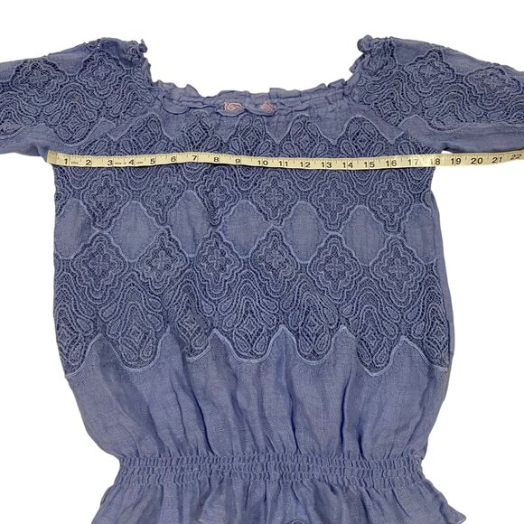 Temptation Positano Iris Blue Lace Linen Peasant‎ Blouse Size S - Picture 9 of 10